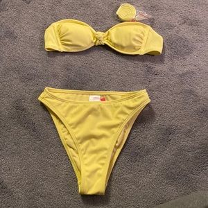Yellow bandeau bikini. Size small for top and bottom. Removable straps